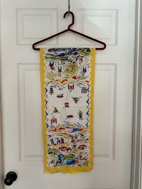 Vintage Yellow Border Scenic Print Scarf